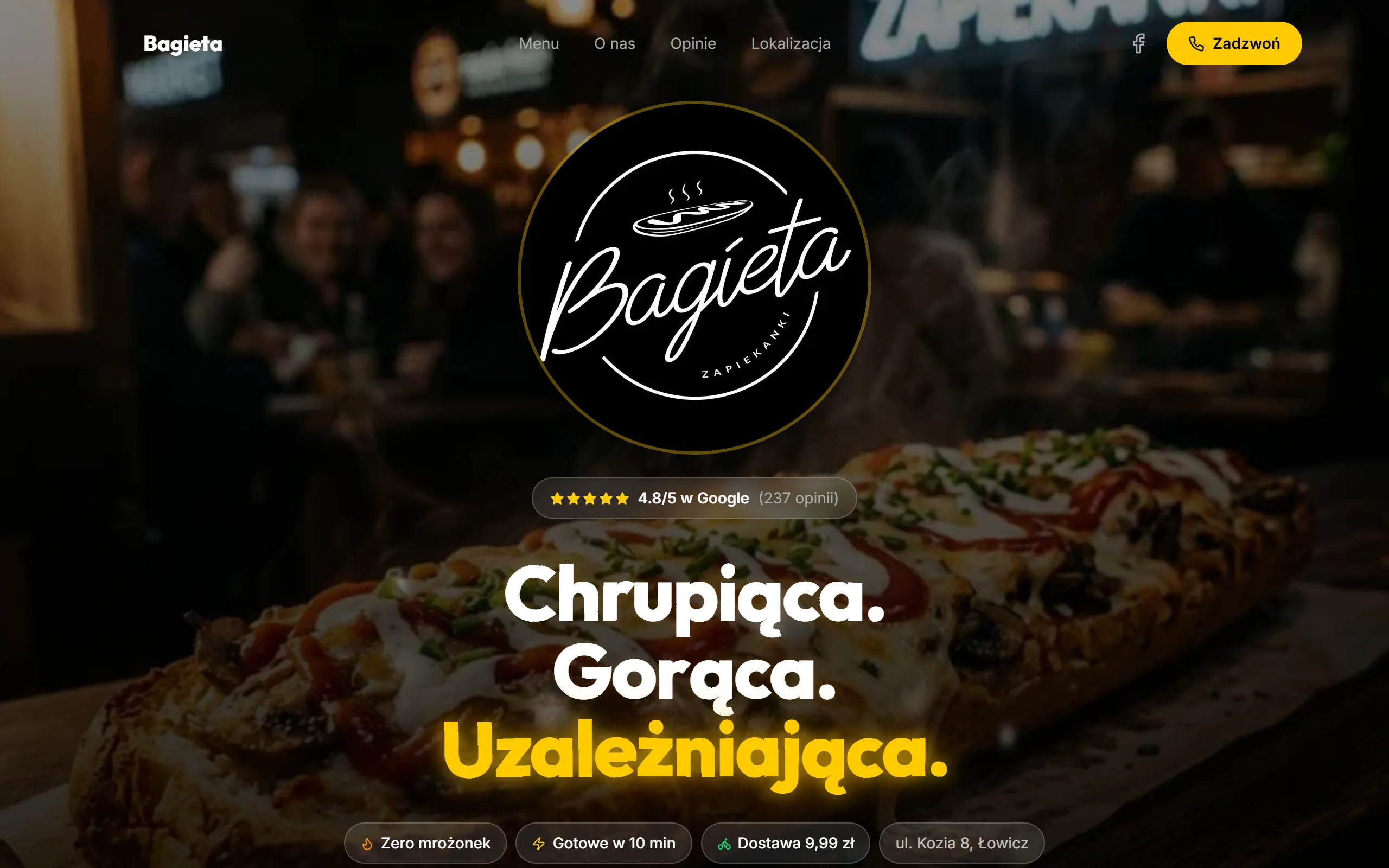 Bagieta Zapiekanki — strona internetowa zbudowana przez terazStrona.pl